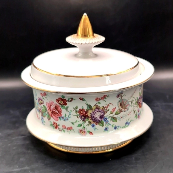 Florentine Italy Porcelain Lidded Jar Urn Bowl Cannister - Floral w/ Gold Trim - Picture 10 of 10